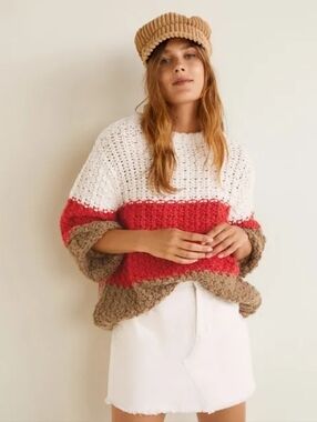 MANGO Colorblock Chunky Knit Oversized Sweater